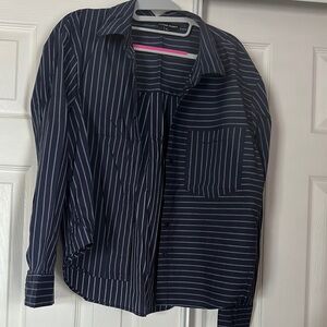 Navy Striped Button-Up Shirt